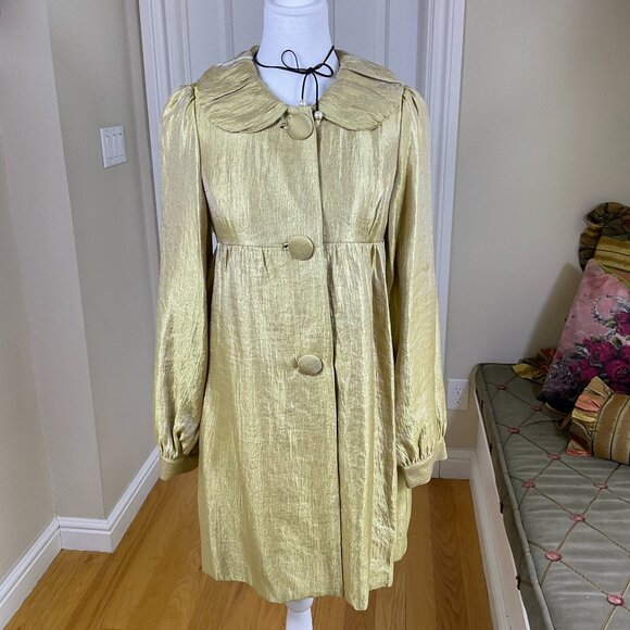 Context Coat Gold Metallic Midi Big Buttons Puffy Large Collar (6) - Picture 1 of 8